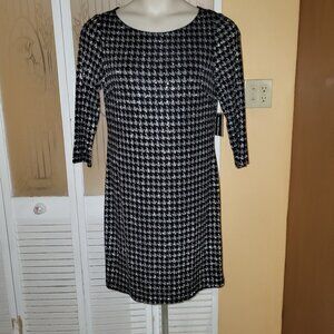 Jessica Howard Ladies "NEW" Black Silver Glitter Houndstooth Dress